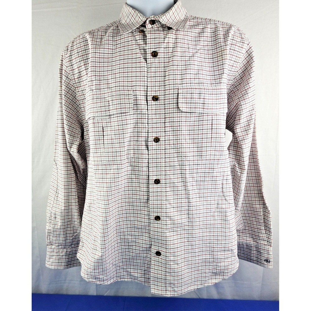 Mens Shirt-WOOLRICH- white red maroon plaid cotton collared button-down Medium
